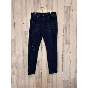 YoungLA Distressed Skinny Jeans Dark Wash Stretch Denim Men’s 32x30